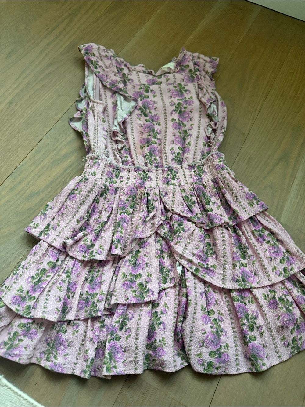 LoveShackFancy Pink Floral Ruffle Tiered Girls' Dress